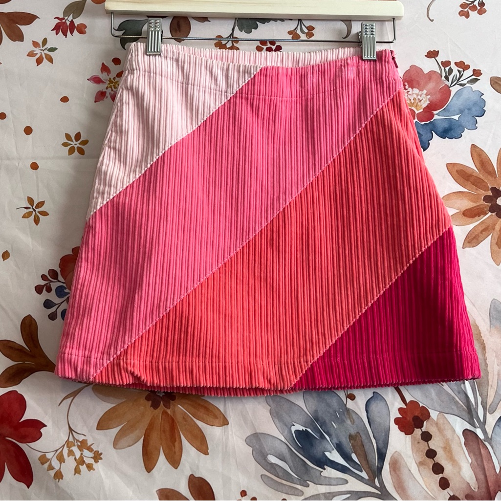 Vtg Y2k Talbots Kids Girls 10 Pink Colorblock Preppy Funky Retro Corduroy Skirt